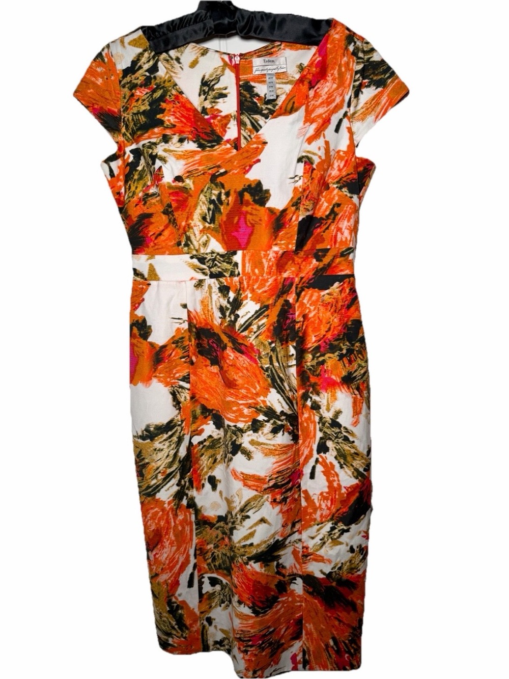 Erdem Dress US 10 UK 14 Orange Floral Abstract Tailored Sheath Occasion Tailored
